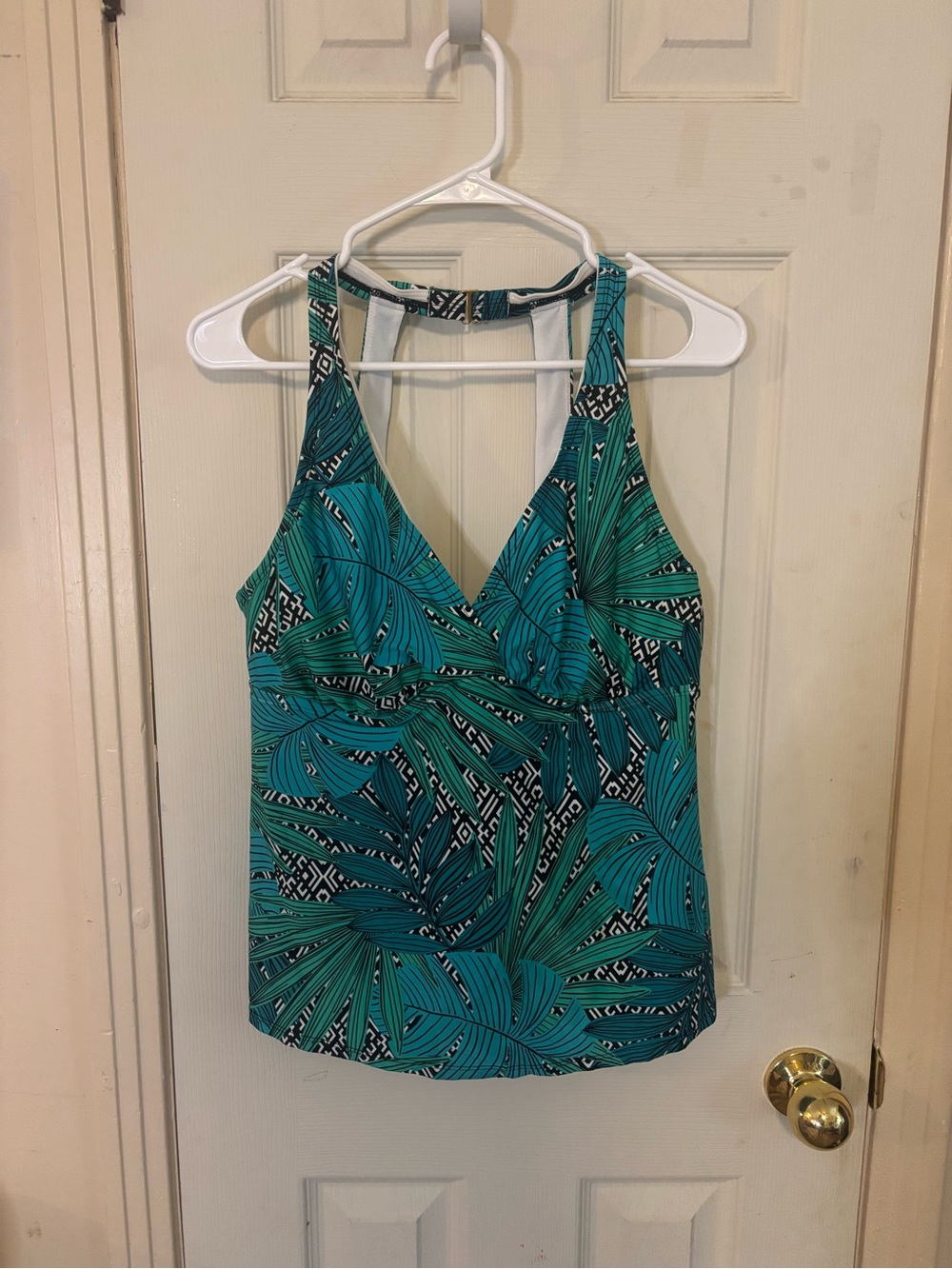 Green Tropical Print Racerback swim Tank Top